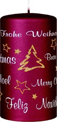 Produktbild von 3 Merry Christmas Stumpenkerzen 13 x 7 cm Burgundy