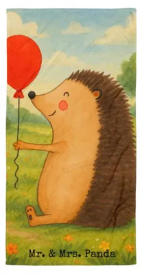 Produktbild von Mr. & Mrs. Panda Handtuch Igel Luftballon Design - Weiß - Geschenk, Glückwunsch, Herzlichen, Strandtuch, Geburtstag, Strandlaken, Ballon, Großes Badehandtuch, Duschtuch