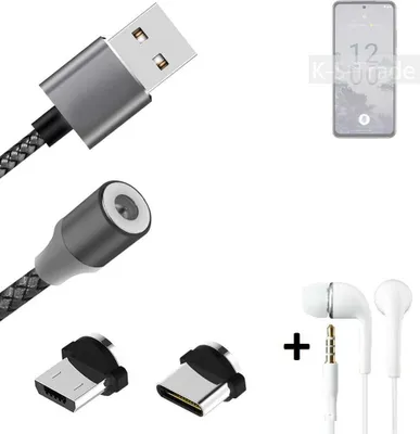 Produktbild von K-S-Trade® Hochwertiges Magnet-Lade-kabel Sync-Kabel Daten-Kabel + Kopfhörer kompatibel mit Nokia X30 5G mit USB-Typ-C-Anschluss und