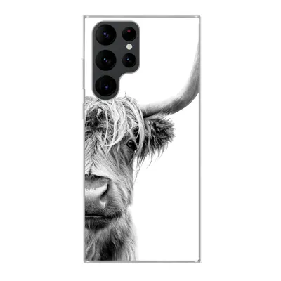 Produktbild von MuchoWow® Handyhülle Schutzhülle Hülle für Samsung Galaxy S22 Ultra Schottischer Highlander - Tiere - Schwarz - Weiß Silikon Softcase Handy Hülle - Abbildung