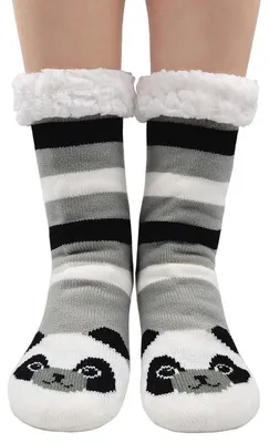 Produktbild von Haussocken Damen Winter Warm mit ABS Sohle Anti-Rutsch 35-41 Grau Panda