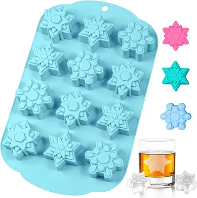Produktbild von Silikonform für Eiswürfel in Form von Schneeflocken, Silikon-Weihnachtsform, Schneeflocken-Eiswürfelbehälter, Schneeflockenform – 1 Stück