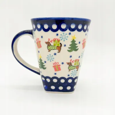 Produktbild von Becher Handgefertigte Bunzlauer Keramik DACHSHUND WEIHNACHTEN Becher 500 ml