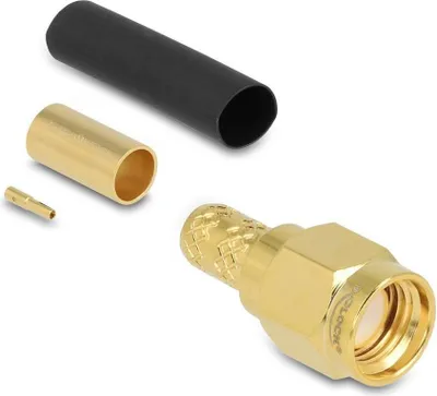 Produktbild von Delock RP-SMA Stecker zum Crimpen LMR200 mit passendem Schrumpfschlauch