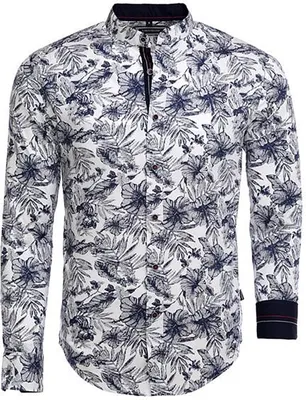 Immagine prodotto di Camicia firmata CARISMA, nuova di zecca, blu/bianca con stampa floreale, taglia XL