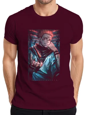 Productafbeelding van Jujutsu Kaisen, Sukuna, Demonenkoning, Vuurklauw, Anime, Heren T-shirt, Burgundy (bordeauxrood), maat S