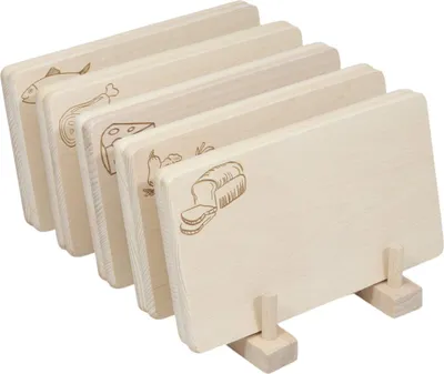 Immagine prodotto di Tagliere per incisione in legno da cucina 22x12x1 SET SU SUPPORTO 10 PEZZI