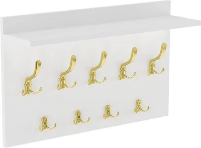 Produktbild von Weißer Kapstok mit goldenen Haken - Wandhaken - 65 cm - 9 Stück