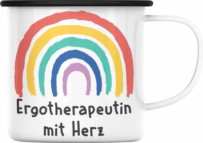 Produktbild von Trendation - Ergotherapeutin mit Herz Emaille Tasse Geschenk mit Spruch Emaille Emaille Tasse Zubehör Dankeschön (Schwarz)