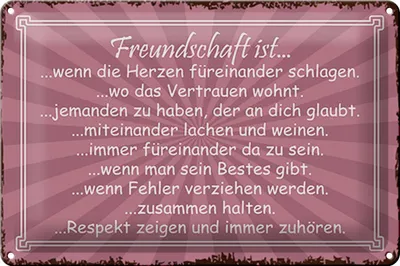 Produktbild von Blechschild Spruch 30x20cm Freundschaft ist wenn Herze