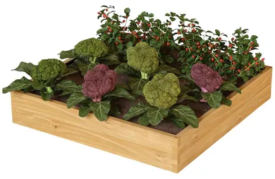 Produktbild von Erhöhtes Beet aus Holz mit Vliesauskleidung und Metallstützen