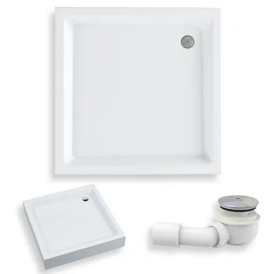 Zdjęcie produktu dla Brodzik Kompaktowy Prysznicowy Kwadratowy 90x90x16 Akrylowy, Gładki | w zestawie - Syfon, odpływ ⌀50 mm + nogi (stelaż) | BADLAND EKO 2.0