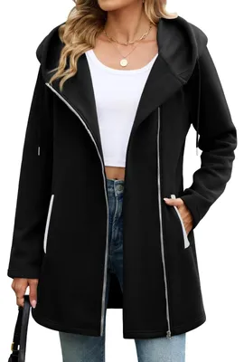 Produktbild von Omgoods – Langer Fleece-Kapuzenpullover mit Reißverschluss für Damen