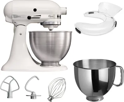 Produktbild von KitchenAid 4,3 L 5K45SS Classic Küchenmaschine Set 2 + Schüssel 4,8 L + Spritzschutz, Farbe:Weiß