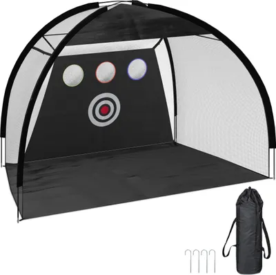 Image de Filet d'entraînement de golf Relaxdays, cible, sac de transport et piquets, H x L x P : 200 x 300 x 170 cm, filet de golf pour jardin, noir/blanc
