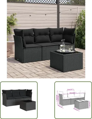 Produktbild von The Living Store 4-tlg. Garten-Sofagarnitur mit Kissen Schwarz Poly Rattan