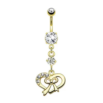 Produktbild von Taffstyle Bauchnabelpiercing Bauchnabelpiercing Banane Stecker Herzschleife Kristall Anhänger, Gold