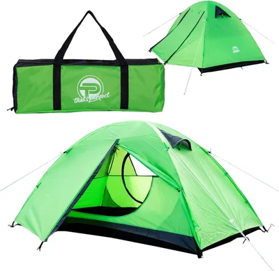 Produktbild von Campingzelt 1–2 Personen doppelwandig, wasserdicht & leicht, mit 2 Eingängen, Moskitonetz, Lampenhaken, Abspannleinen, Heringen & Tragetasche