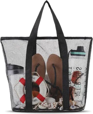 Immagine prodotto di Borsa a rete grande - Pieghevole con cerniera - Impermeabile - Nera - 47 x 45 x 36,5 cm