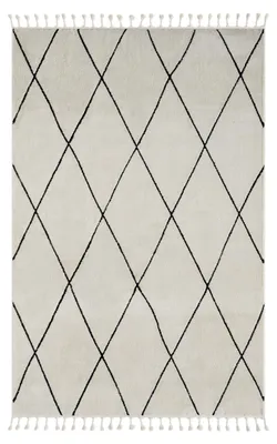 Obrázek produktu pro Koberec MY-RUG, Freya, 290x200, bílý, koberec s vysokým vlasem, moderní, marocký design, nadýchaný, měkký, skandinávský kosočtvercový vzor, obdélníkový tvar