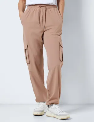Image de Noisy May Kirby Woven Cargo Pantalon Taille Haute Beige L Femme Beige L