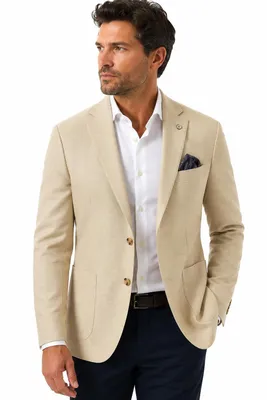 Produktbild von Guild Amalfi Sakko aus Leinen, Slim Fit, elegant, für Beruf und Freizeit, hochwertiges Halb-Futter, hochwertige Verarbeitung, Blazer -Beige