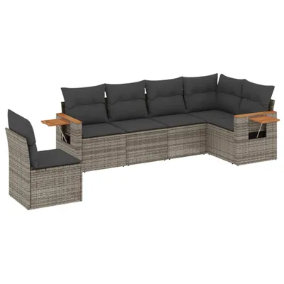 Produktbild von 6-tlg. Garten-Sofagarnitur mit Kissen Grau Poly Rattan