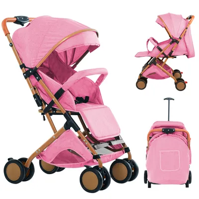 Produktbild von Buggy Kinderwagen zusammenklappbar verstellbare Rückenlehne 0-6 Jahre mit Regenschutz Rosa