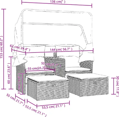 Zdjęcie produktu dla VidaXL 365802, 2 siedz., Kremowy, 110 kg, 535 mm, 535 mm, 300 mm