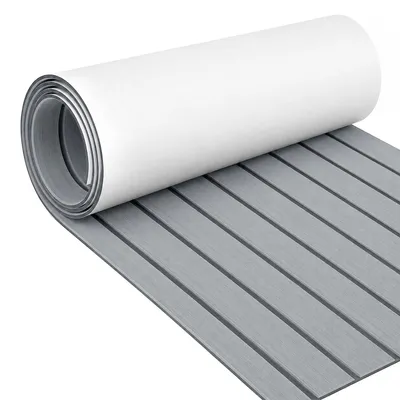 Produktbild von Eikuavons Bodenbelag Matte Rutschfest Deck Teppich Teak EVA Schaum Yacht Bodenmatte Selbstklebend Fußboden Deck Matte Hellgrau 240x45cm