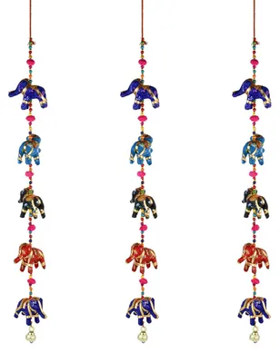 Image de Lot de 3 suspensions décoratives « Elefantenzauber » multicolores avec décor bohème, 80 cm