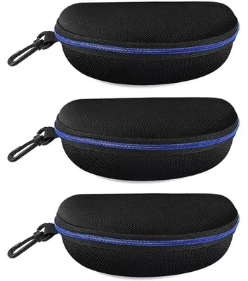 Productafbeelding van Brilhoesjes met rits en karabijnhaak, 3 stuks, blauw, gemaakt van EVA-materiaal