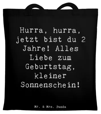 Produktbild von Mr. & Mrs. Panda Schultasche Spruch 2. Geburtstag - Schwarz - Geschenk, Alter, Meilenstein, Kindergeburtstag, Tote Bag, Happy Birthday, Tragetasche, Tasche, Jutebeutel