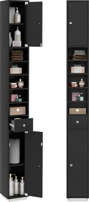 Produktbild von COSTWAY Schlanker Badezimmerschrank, freistehender Hochschrank mit 2 Türen, 1 Schublade und 5 verstellbaren Regalen