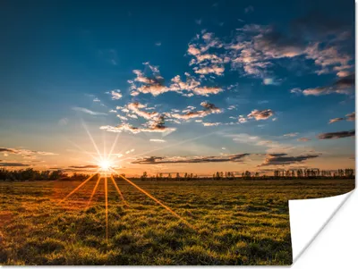 Produktbild von MuchoWow® Poster Sonnenuntergang - Natur - Wolken - Gras 120x90 cm - Wandbild