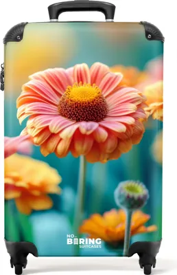 Produktbild von NoBoringSuitcases.com® Koffer Handgepäck Trolley Rollkoffer Kleine Reisekoffer mit 4 Rollen - Bunte Gerbera-Blüten - Cabin Size < 55x40x23 cm & 55x40x20 cm - Fotokoffer - Kabinenkoffer - BoardgepäckHandgepäck Koffer 55x35x20 cm, 36L,