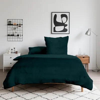 Produktbild von Luxus Flanell Bettwäsche Plüsch Warm Kuschelig Teddy Reißverschluss 135x200 155x220 200x200 200x220, Größe:200 x 200 cm, Farbe:Dunkelgrün