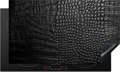 Produktbild von KitchenYeah© Herdabdeckplatte Leder - Textur - Schwarz - Grau , 89x51cm, Küche Deko, Glaskeramikkochfeld Herdabdeckung, Abdeckplatte fùr Kochfeld
