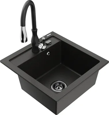 Produktbild von Mexen Vito 1-Becken-Granit-Spüle mit Mischbatterie Savita, Schwarz/Gold metallisch - 6503-75-672601-70-B