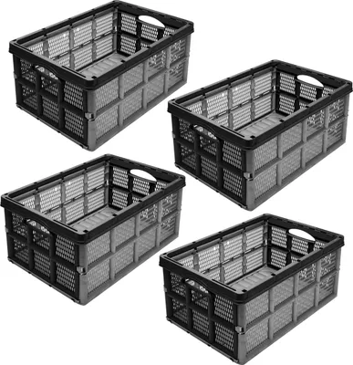Produktbild von Garronda 4 Stück Transportbox Klappbox Klappkiste Faltbox Faltkiste 51 x 34,5 x 22,5 cm (Grau/Schwarz) GD-CRI-FoldBox