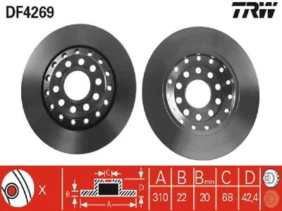 Produktbild von TRW Bremsscheiben (2 Stück) Hinterachse DF4269
