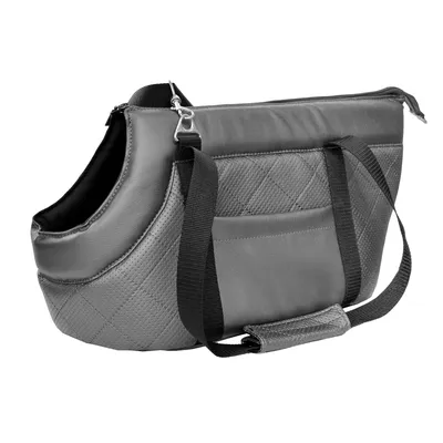 Immagine prodotto di Borsa da trasporto per cani e gatti | Borsa a tracolla per animali domestici con cinghia elastica con moschettone | fino a 12 kg |  | L | Grigio