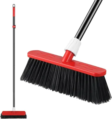 Immagine prodotto di Spazzatutto con manico telescopico (145 cm), spazzatutto per strade con setole rigide, spazzatutto industriale, spazzatutto per giardini, spazzatutto per cortili, spazzatutto per foglie
