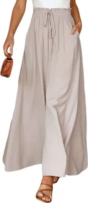 Produktbild von ASKSA Damen Breites Bein Hose Sommer Hohe Waist Plissee Hosen Leicht Hosenrock Sommerhose Freizeithose, Aprikose, XXL