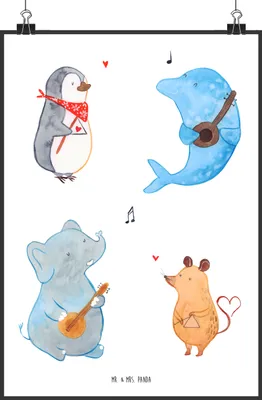 Produktbild von Mr. & Mrs. Panda Bild Big Band DIN A1 - Weiß - Geschenk, Lustige Sprüche, wanddeko, Plakat, drucke, Gitarre, Pinguin, Musik, Wandbild, Delfin, Kunstdruck, Hund, Elefant