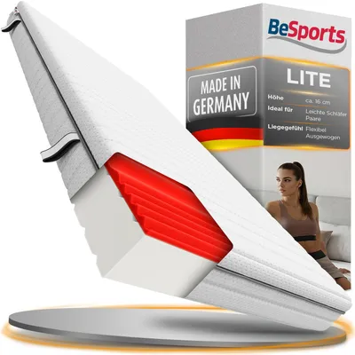 Produktbild von LITE Matratze 7-Zonen 140x200 cm, ergonomische Kaltschaummatratze H2/H3, hohe Punktelastizität, atmungsaktiv, Bezug waschbar, Standard 100