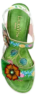 Produktbild von Laura Vita Damen Sandalette Boho mit Blumenmuster und Keilabsatz Bonito 38, Größe:41 EU, Farbe:Grün