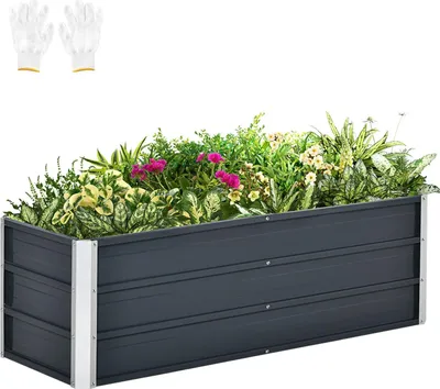 Produktbild von Hochbeet Aus Stahl Gartenbeet Pflanzkasten Blumenkasten Blumenkübel Mit Handschuhe Kohlegrau 125 X 47 X 40 Cm
