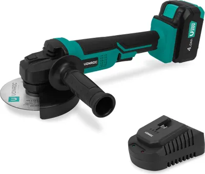 Produktbild von Vonroc Akku Winkelschleifer – 20V – Ø125 mm – Inklusive 4,0Ah-Akku & Schnellladegerät – Inklusive Seitengriff und Werkzeugtasche