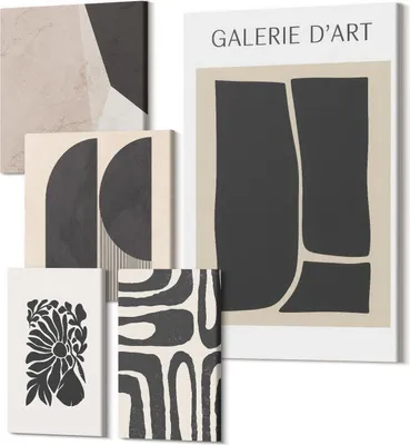 Produktbild von Leinwandbild Set 5-teilig – Modernes Wandbild – Polycanvas Kunstdruck – Abstrakte Bilder – Hochwertige Wandkunst – 2x 30x30 cm + 2x 20x30 cm + 1x 40x60 cm – Stilvolle Grafiken in Schattierungen minimalistischer Formen und Muster